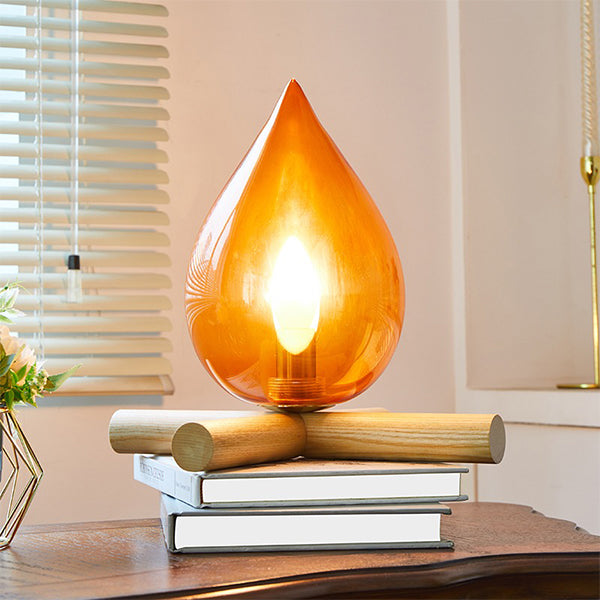 Bonfire-Inspired Table Lamp - Glass Cover with Wooden Base - Three Color Settings