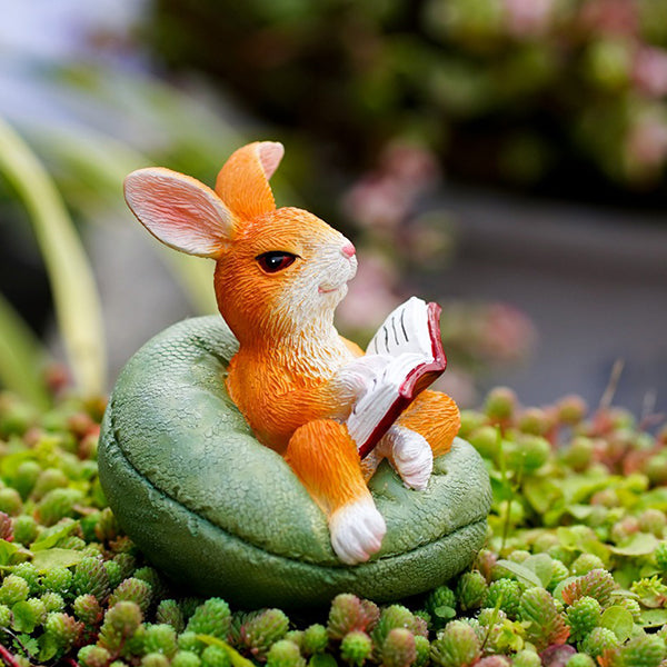 Reading Bunny Figurine - Sofa Style Bunny Decor - Resin Easter Ornament - Cute Animal Sculpture - Home Shelf Decoration