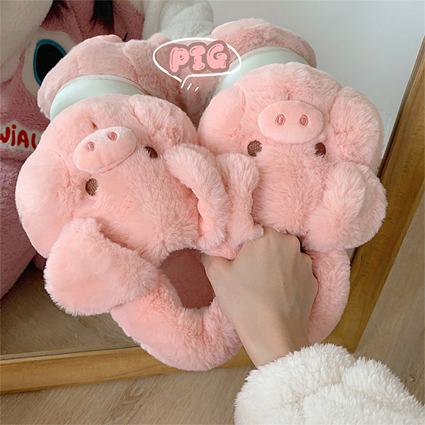 Pink Piggy Slippers - Warm & Cozy - Closed-Heel Design - Three Sizes Available - Perfect for Women