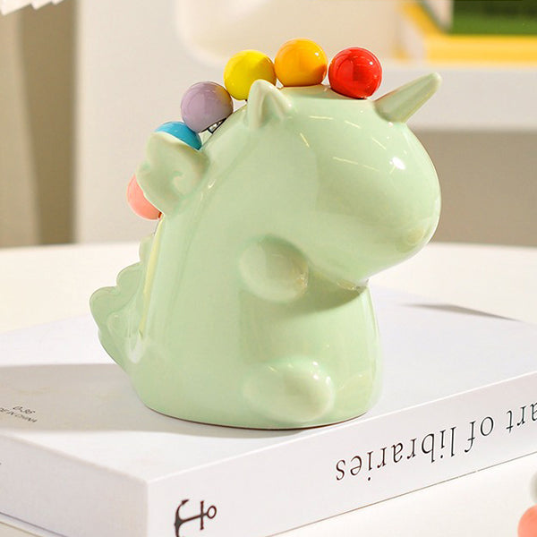 Unicorn Fruit Fork Set - Ceramic Holder - 6 Forks Included - Cute Table Decor - Pink - Green - White - Yellow