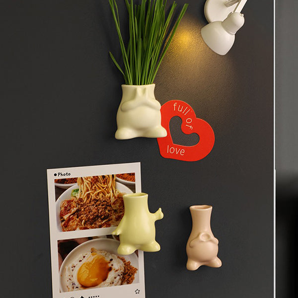 Cartoon Ceramic Mini Vase - Fridge Magnet - Cute Tiny Flower Holder - Decorative Ornament