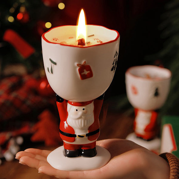 Christmas Scented Candle Cup - Snowman & Santa Claus - Festive Candlelight Charm