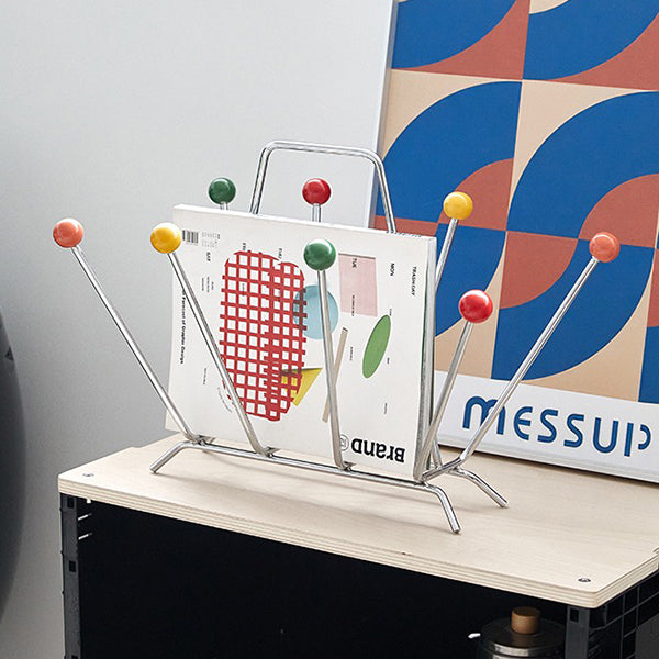 Vintage Colorful Ball Handle Magazine Rack - Mid-Century Modern Metal Design