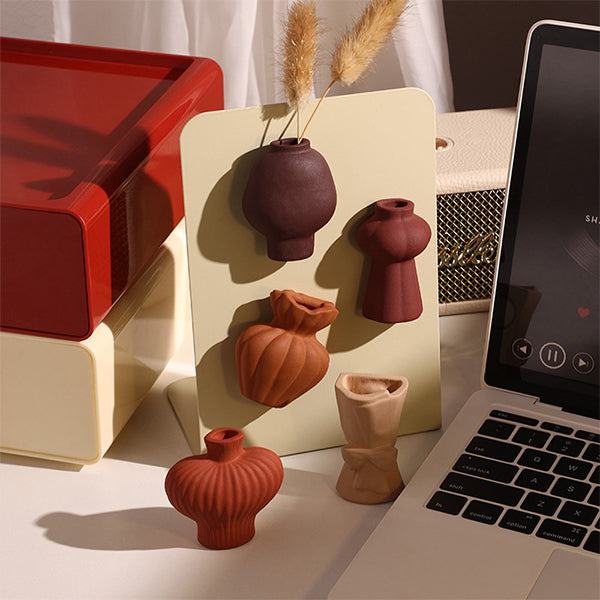 Matte Ceramic Mini Vase - Fridge Magnet - Home & Office Decor - Tiny Decorative Flower Holder