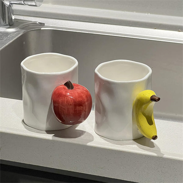 Fruit Handle Ceramic Mugs - Apple and Banana - High-Quality Ceramic - Festive Gift Idea