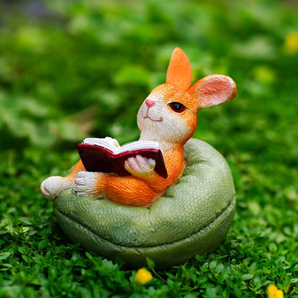 Reading Bunny Figurine - Sofa Style Bunny Decor - Resin Easter Ornament - Cute Animal Sculpture - Home Shelf Decoration