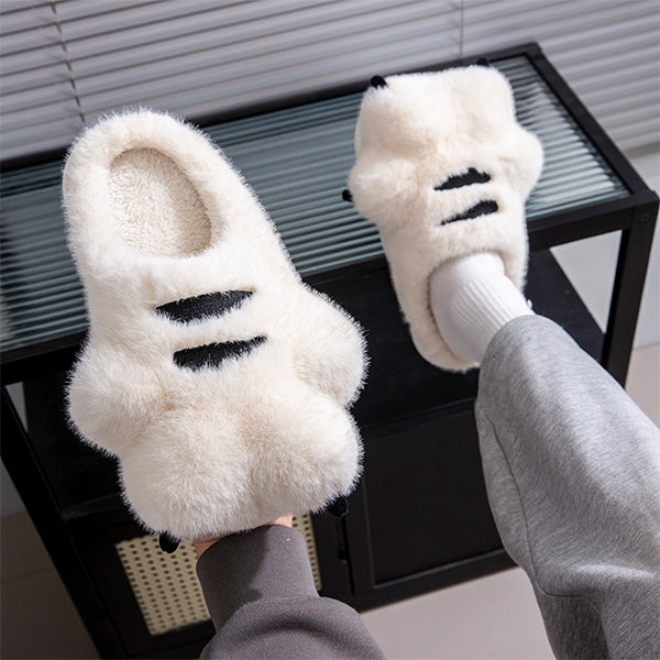Plush Tiger Paw Slippers - Fuzzy Winter Comfort - Unisex Design - Brown - Yellow - White