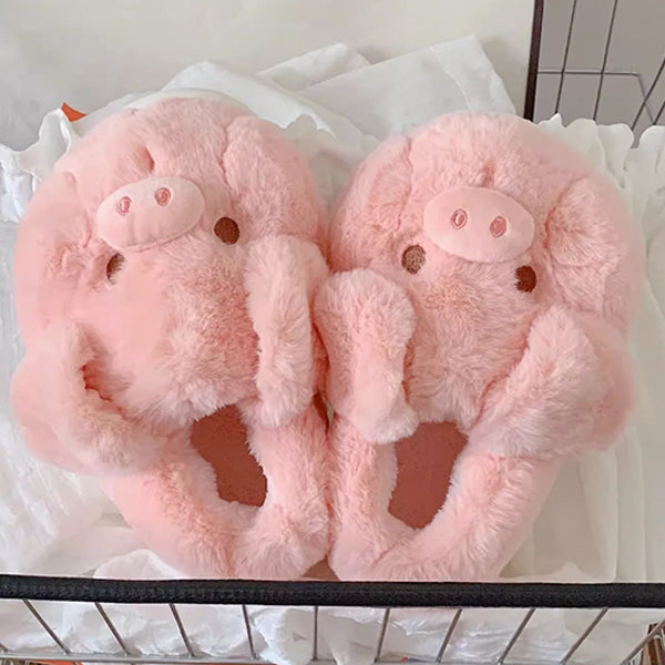 Pink Piggy Slippers - Warm & Cozy - Closed-Heel Design - Three Sizes Available - Perfect for Women