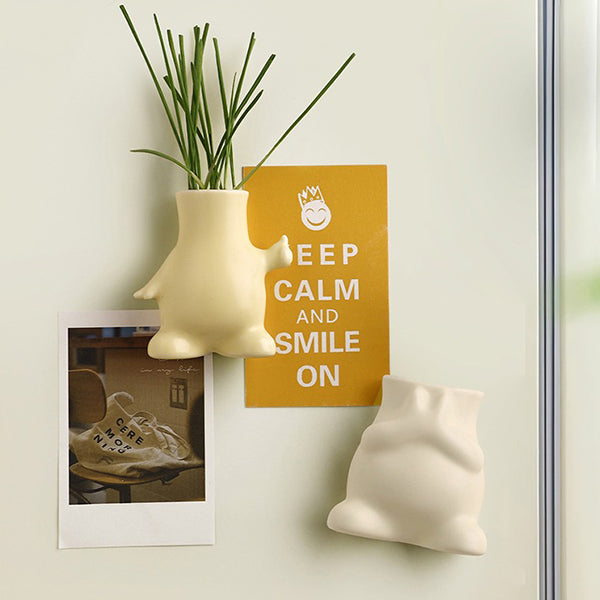 Cartoon Ceramic Mini Vase - Fridge Magnet - Cute Tiny Flower Holder - Decorative Ornament