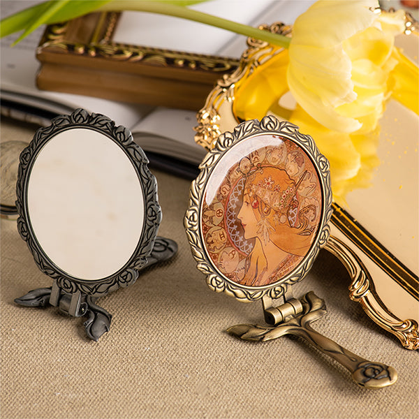 Vintage Floral Folding Mirror - Retro Art Design - Elegant Tabletop and Handheld - Mother's Day Gift