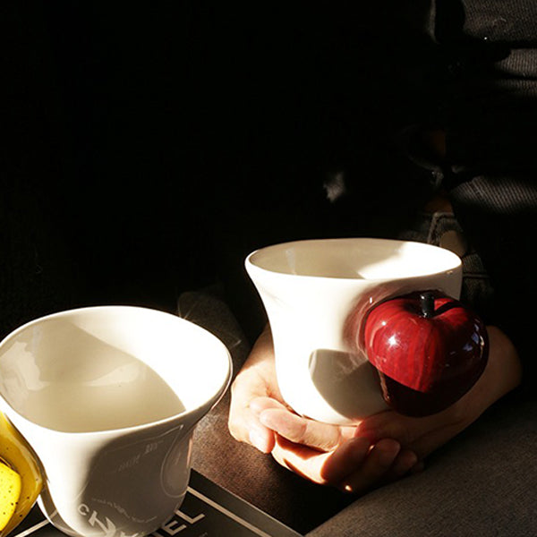 Handcrafted Fruit Handle Mugs - Ceramic Material - Apple and Banana Designs - Christmas Gift Idea