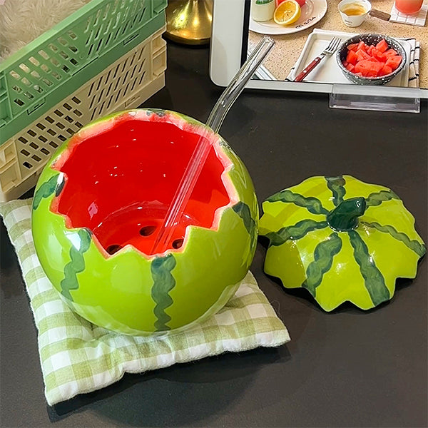 Ceramic Watermelon Bowl - With Lid - Creative and Cute - Perfect for Snacks and Dishes