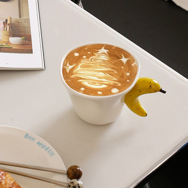 Handcrafted Fruit Handle Mugs - Ceramic Material - Apple and Banana Designs - Christmas Gift Idea