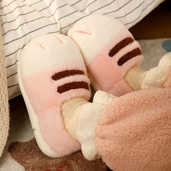 Plush Cat Paw Slippers - Closed Heel Design - Unisex Wear - Pink - Khaki - Six Size Options