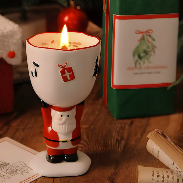 Christmas Scented Candle Cup - Snowman & Santa Claus - Festive Candlelight Charm