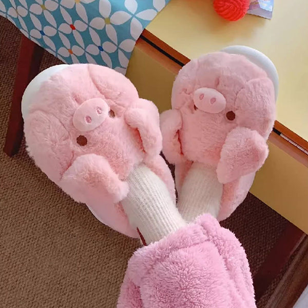 Pink Piggy Slippers - Warm & Cozy - Closed-Heel Design - Three Sizes Available - Perfect for Women