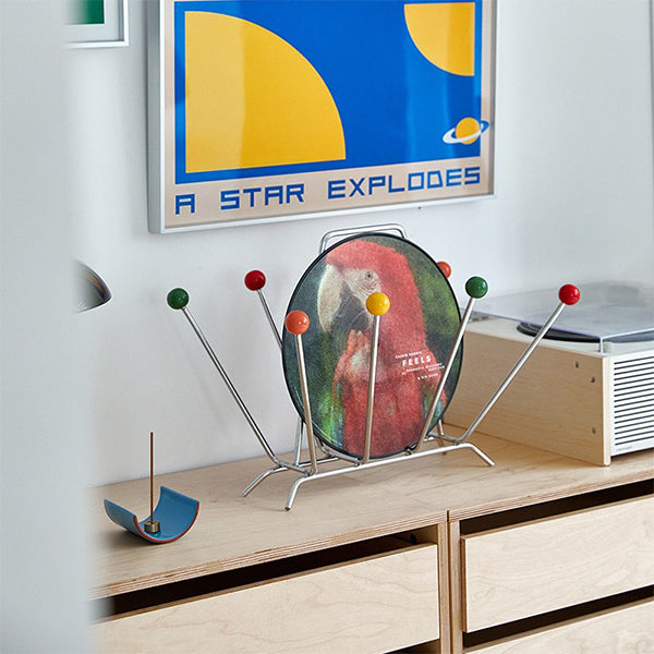 Vintage Colorful Ball Handle Magazine Rack - Mid-Century Modern Metal Design