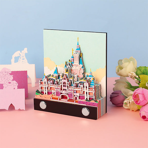 3D Castle Note Paper Sculpture - Hand-Torn Paper Art - Fireworks - Unique Decorative Piece