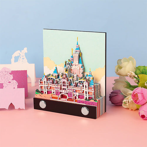 3D Castle Note Paper Sculpture - Hand-Torn Paper Art - Fireworks - Unique Decorative Piece