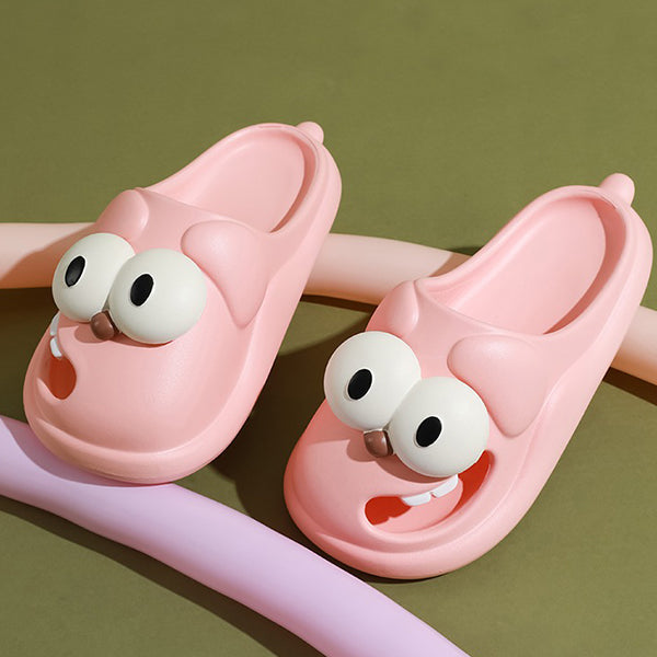 Funny Dog Face Slippers - Big Eyes Design - Tongue-Out Foot Style - Green - Pink - Yellow