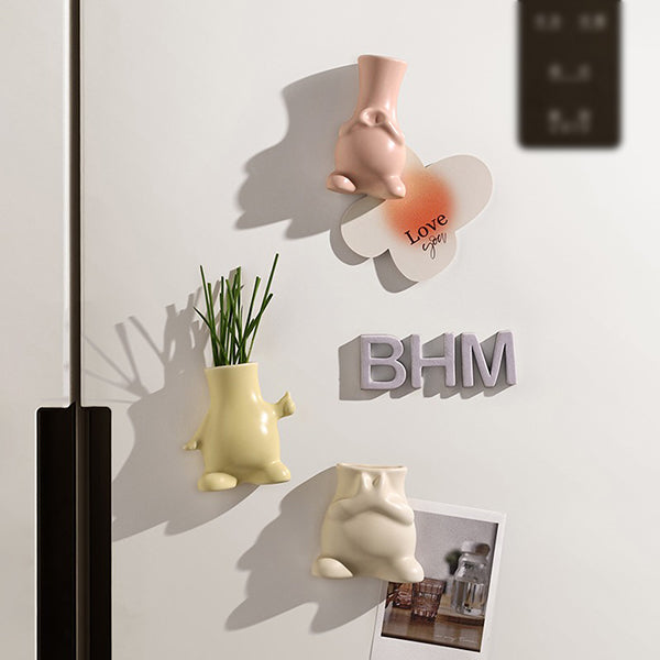 Cartoon Ceramic Mini Vase - Fridge Magnet - Cute Tiny Flower Holder - Decorative Ornament