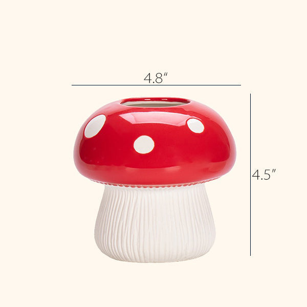 Ceramic Mushroom Vase - Whimsical Home Décor - Black & Red Colors - Hydroponic & Flower Friendly