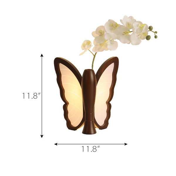 Vintage Butterfly Table Lamp - Walnut Wood & PC - Flower Vase Design - Soft Ambient Lighting - Elegant Home Décor