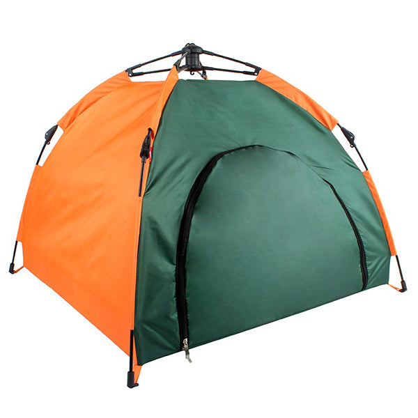 Outdoor Pet Tent - Waterproof Polyester Fabric - One-Pull Quick Setup - Spacious Design with Ground Mat - Orange and Green