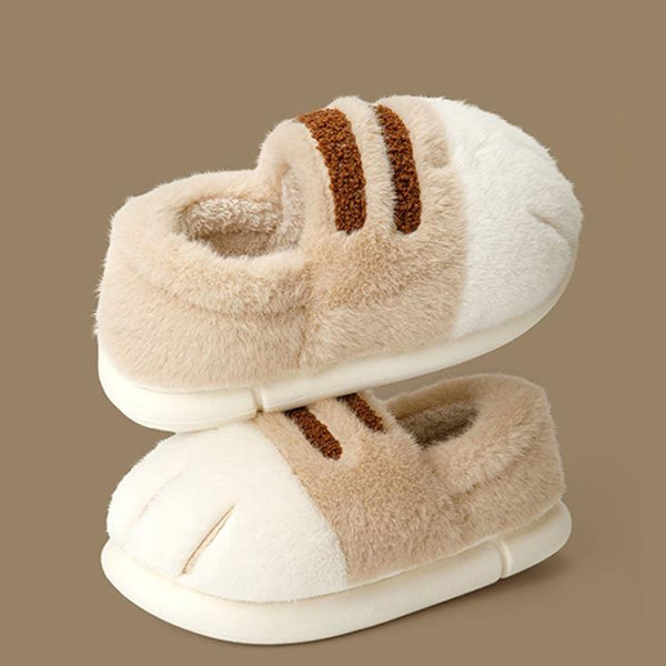 Plush Cat Paw Slippers - Closed Heel Design - Unisex Wear - Pink - Khaki - Six Size Options
