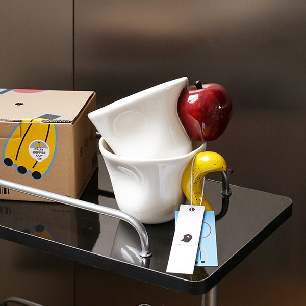 Handcrafted Fruit Handle Mugs - Ceramic Material - Apple and Banana Designs - Christmas Gift Idea