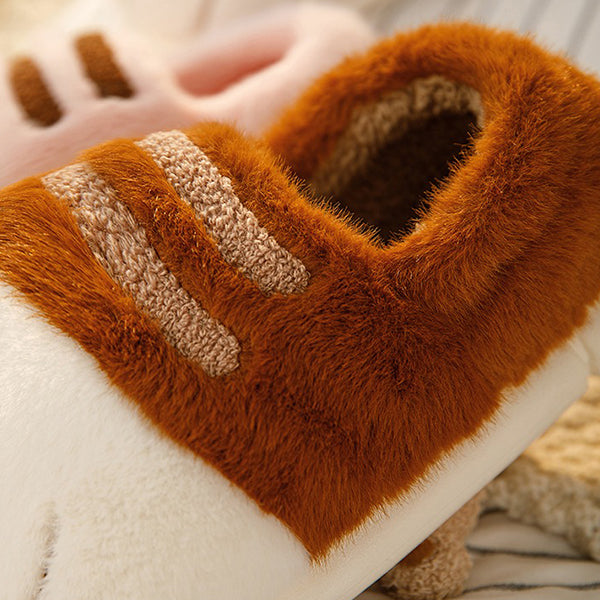 Plush Cat Paw Slippers - Closed Heel Design - Unisex Wear - Pink - Khaki - Six Size Options