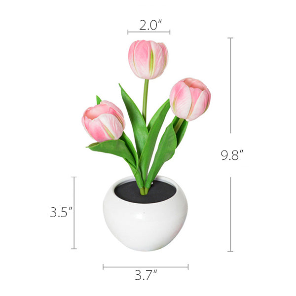 Tulip Night Light - White and Pink - Rechargeable - Three Brightness Levels - Touch-Sensitive Switch - Ceramic Base