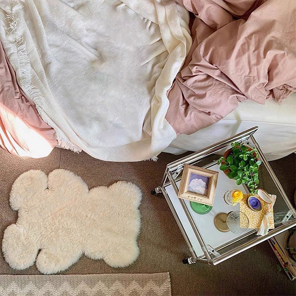 Cute Bear Shaped Rug - Fluffy Faux Rabbit Fur - Soft & Cozy - White Plush Carpet - Bedroom & Home Decor - Two Sizes Available
