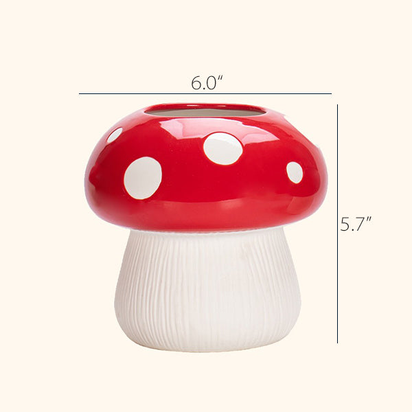 Ceramic Mushroom Vase - Whimsical Home Décor - Black & Red Colors - Hydroponic & Flower Friendly