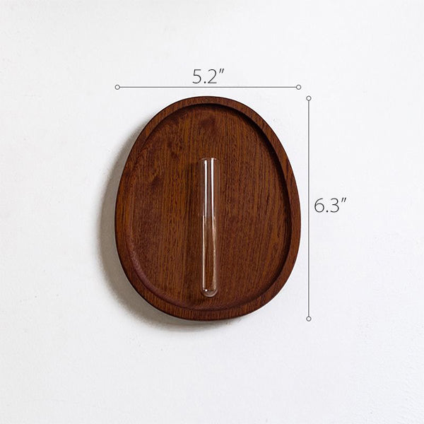 Wooden Wall-Mounted Test Tube Vase - Walnut Base & Glass Tube - Minimalist Zen Decor - Two Shapes & Sizes - Elegant Home Accent