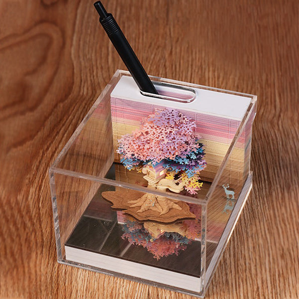 3D Floral Tree Note Paper Sculpture - Hand-Torn Paper Art - LED Light Feature - Unique Decorative Piece