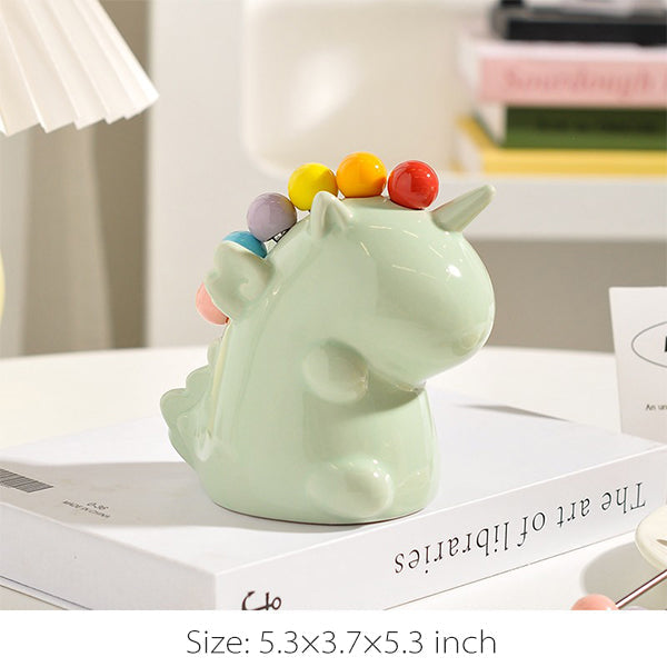 Unicorn Fruit Fork Set - Ceramic Holder - 6 Forks Included - Cute Table Decor - Pink - Green - White - Yellow
