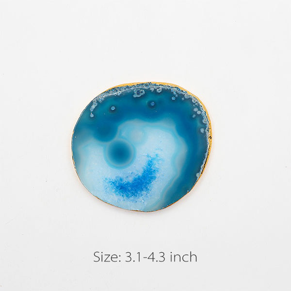 Natural Agate Coaster - Irregular Shape - Gold Trim - Blue - Purple - Green