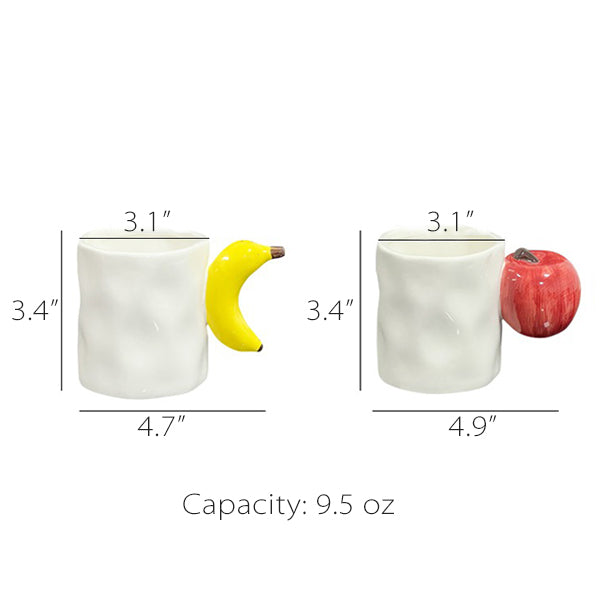 Fruit Handle Ceramic Mugs - Apple and Banana - High-Quality Ceramic - Festive Gift Idea