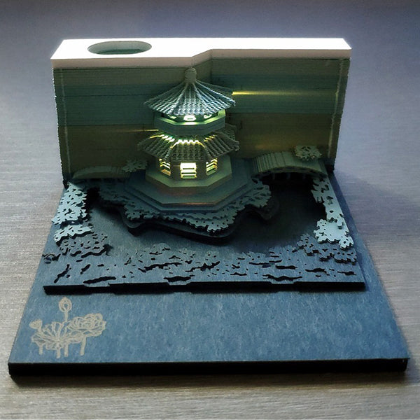 3D Note Paper Sculpture - Hand-Torn Paper Art - Treehouse and Garden Designs - LED Light Feature - Unique Decorative Piece