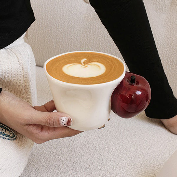 Handcrafted Fruit Handle Mugs - Ceramic Material - Apple and Banana Designs - Christmas Gift Idea
