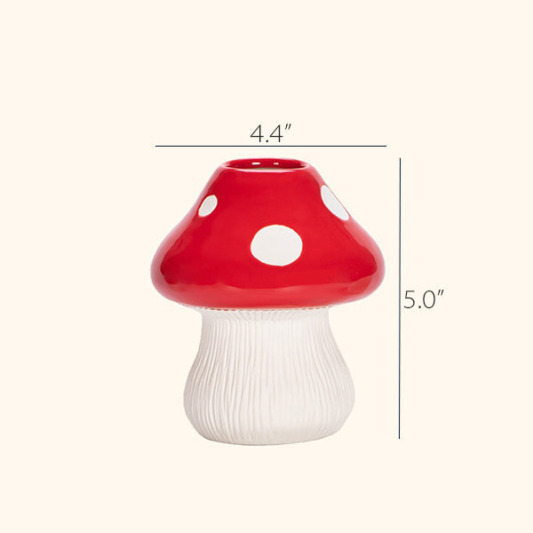 Ceramic Mushroom Vase - Whimsical Home Décor - Black & Red Colors - Hydroponic & Flower Friendly