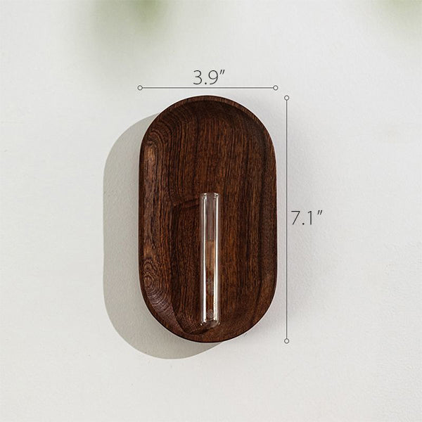 Wooden Wall-Mounted Test Tube Vase - Walnut Base & Glass Tube - Minimalist Zen Decor - Two Shapes & Sizes - Elegant Home Accent