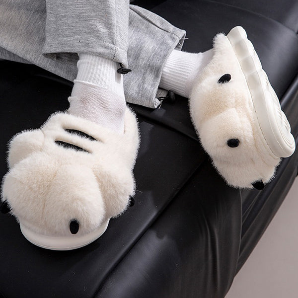 Plush Tiger Paw Slippers - Fuzzy Winter Comfort - Unisex Design - Brown - Yellow - White