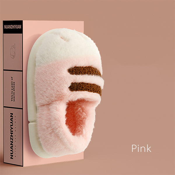 Plush Cat Paw Slippers - Closed Heel Design - Unisex Wear - Pink - Khaki - Six Size Options