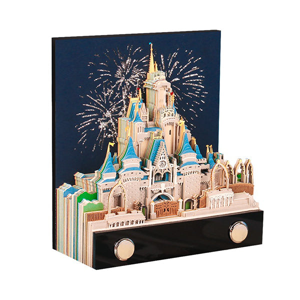 3D Castle Note Paper Sculpture - Hand-Torn Paper Art - Fireworks - Unique Decorative Piece
