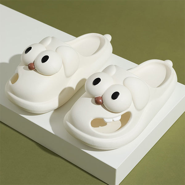 Funny Dog Face Slippers - Big Eyes Design - Tongue-Out Foot Style - Green - Pink - Yellow