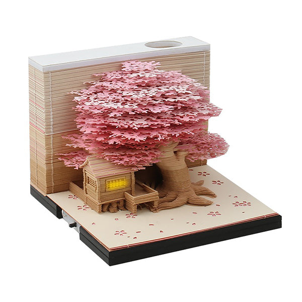 3D Note Paper Sculpture - Hand-Torn Paper Art - Treehouse and Garden Designs - LED Light Feature - Unique Decorative Piece