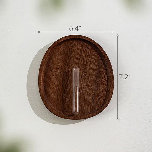 Wooden Wall-Mounted Test Tube Vase - Walnut Base & Glass Tube - Minimalist Zen Decor - Two Shapes & Sizes - Elegant Home Accent