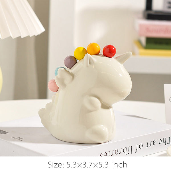 Unicorn Fruit Fork Set - Ceramic Holder - 6 Forks Included - Cute Table Decor - Pink - Green - White - Yellow